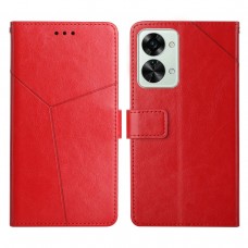 עבור OnePlus Nord 2T כיסוי ארנק / ספר עשוי מעור בצבע אדום עם חריצים לכרטיסי אשראי