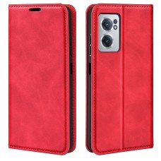 עבור OnePlus Nord CE 2 5G כיסוי ארנק / ספר עשוי מעור בצבע אדום עם חריצים לכרטיסי אשראי