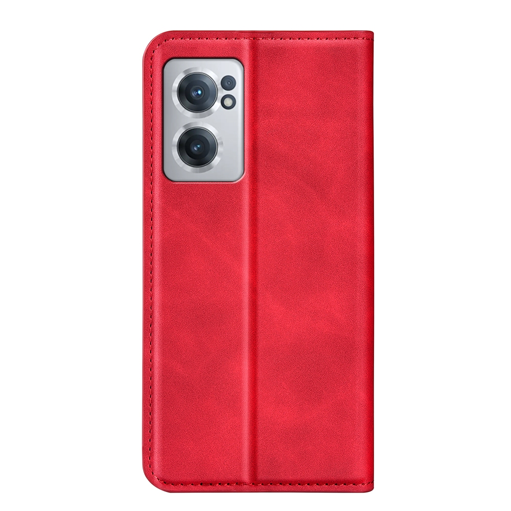 עבור OnePlus Nord CE 2 5G כיסוי ארנק / ספר עשוי מעור בצבע אדום עם חריצים לכרטיסי אשראי
