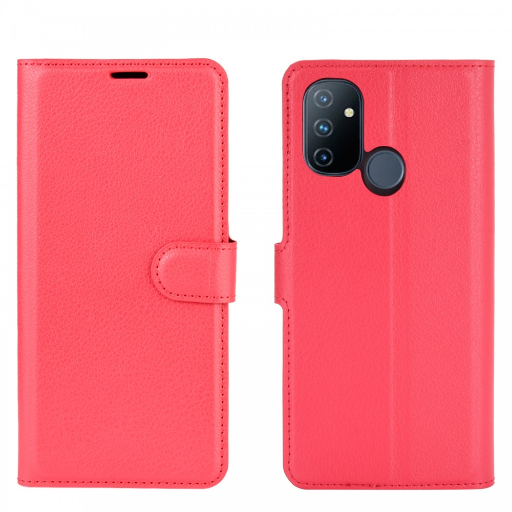 עבור OnePlus Nord N100 כיסוי ארנק / ספר עשוי מעור בצבע אדום עם חריצים לכרטיסי אשראי