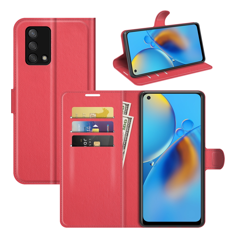 עבור Oppo A74 כיסוי ארנק / ספר עשוי מעור בצבע אדום עם חריצים לכרטיסי אשראי