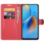 עבור Oppo A74 כיסוי ארנק / ספר עשוי מעור בצבע אדום עם חריצים לכרטיסי אשראי