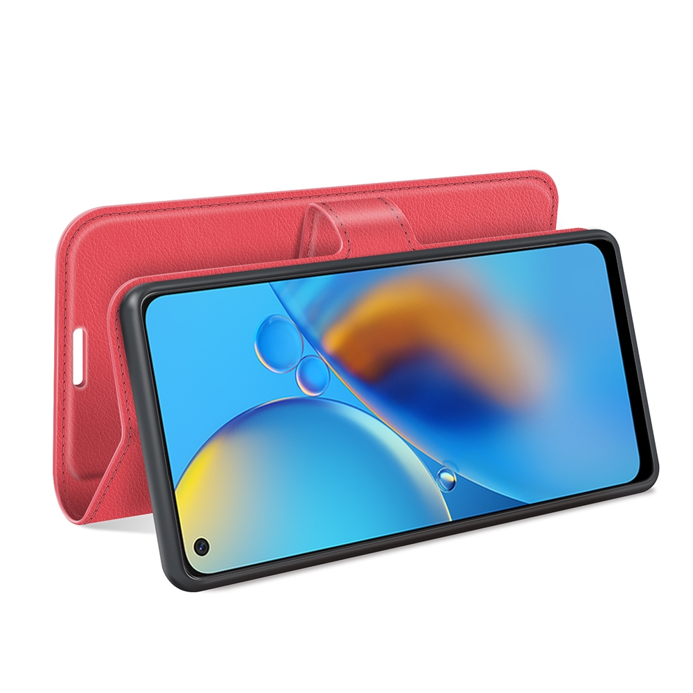 עבור Oppo A74 כיסוי ארנק / ספר עשוי מעור בצבע אדום עם חריצים לכרטיסי אשראי