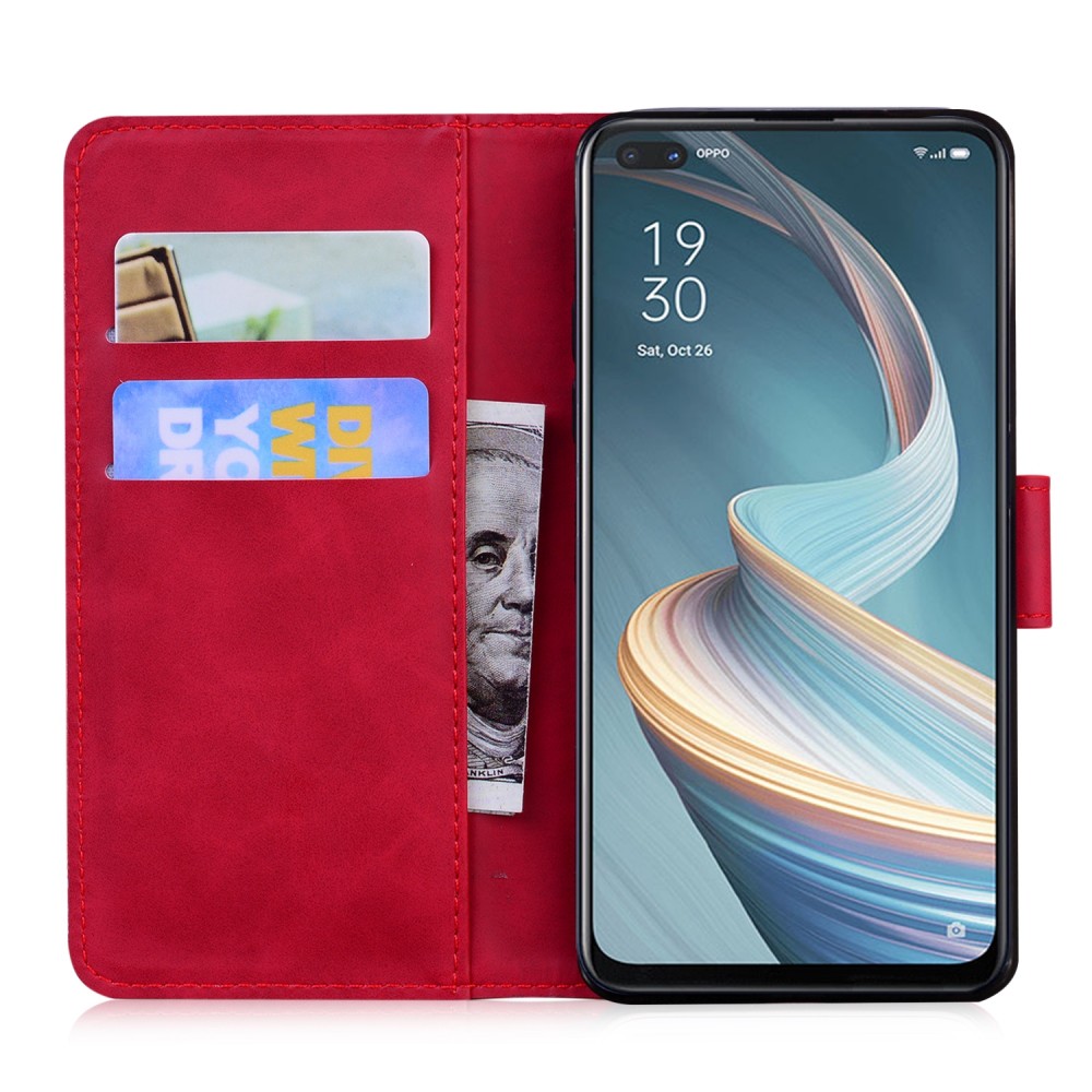 עבור Oppo A92s כיסוי ארנק / ספר עשוי מעור בצבע אדום עם חריצים לכרטיסי אשראי