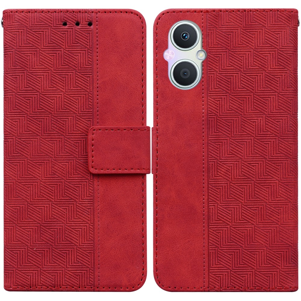 עבור Oppo A96 5G כיסוי ארנק / ספר עשוי מעור בצבע אדום עם חריצים לכרטיסי אשראי