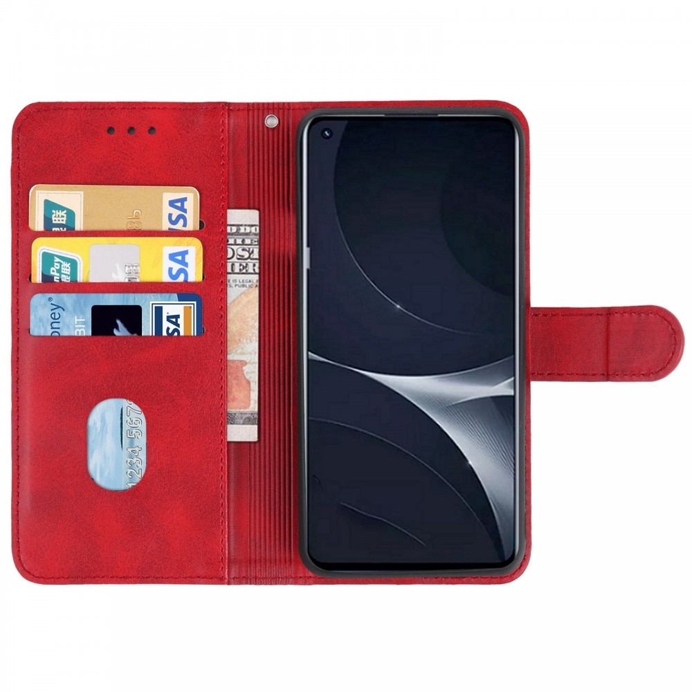 עבור Oppo K10 כיסוי ארנק / ספר עשוי מעור בצבע אדום עם חריצים לכרטיסי אשראי