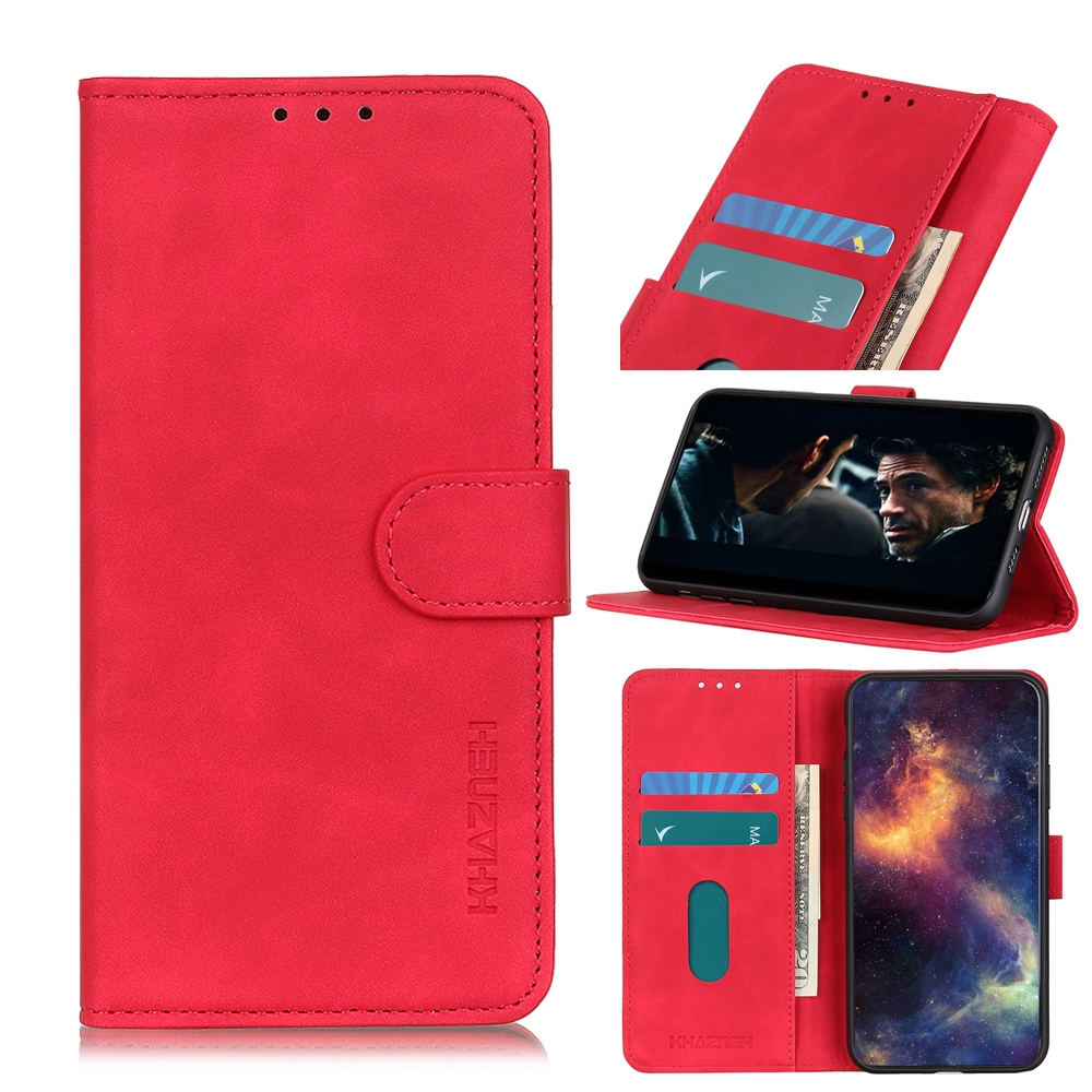 עבור Oppo Reno4 5G כיסוי ארנק / ספר עשוי מעור בצבע אדום עם חריצים לכרטיסי אשראי