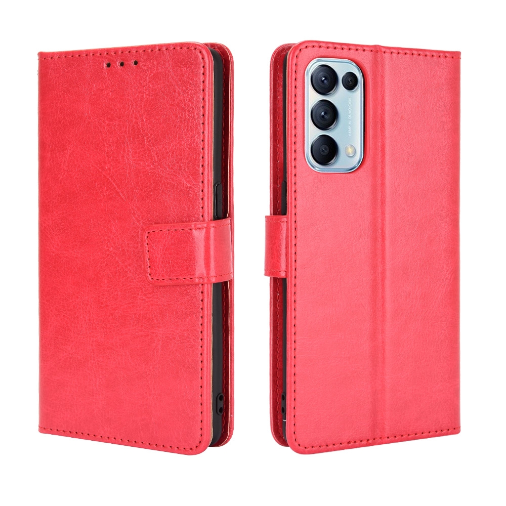 עבור Oppo Reno5 5G כיסוי ארנק / ספר עשוי מעור בצבע אדום עם חריצים לכרטיסי אשראי