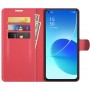 עבור Oppo Reno6 5G כיסוי ארנק / ספר עשוי מעור בצבע אדום עם חריצים לכרטיסי אשראי