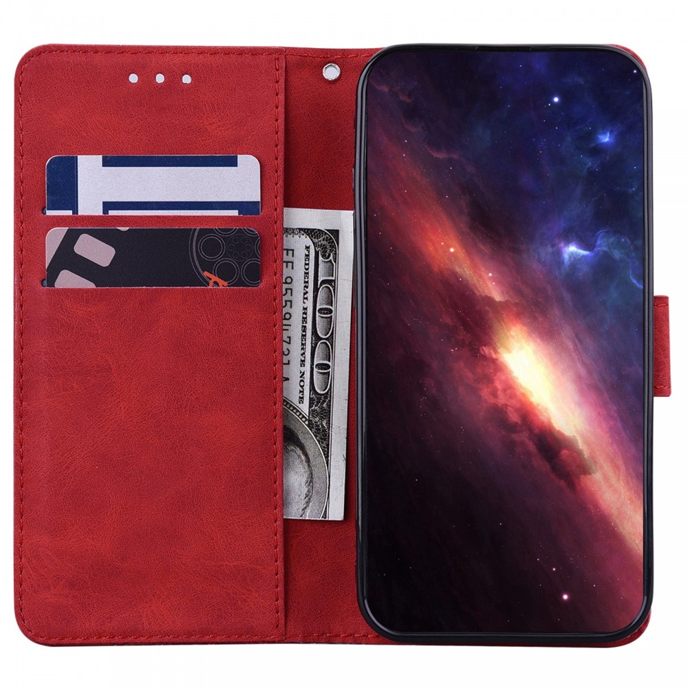 עבור Oppo Reno7 Z 5G כיסוי ארנק / ספר עשוי מעור בצבע אדום עם חריצים לכרטיסי אשראי