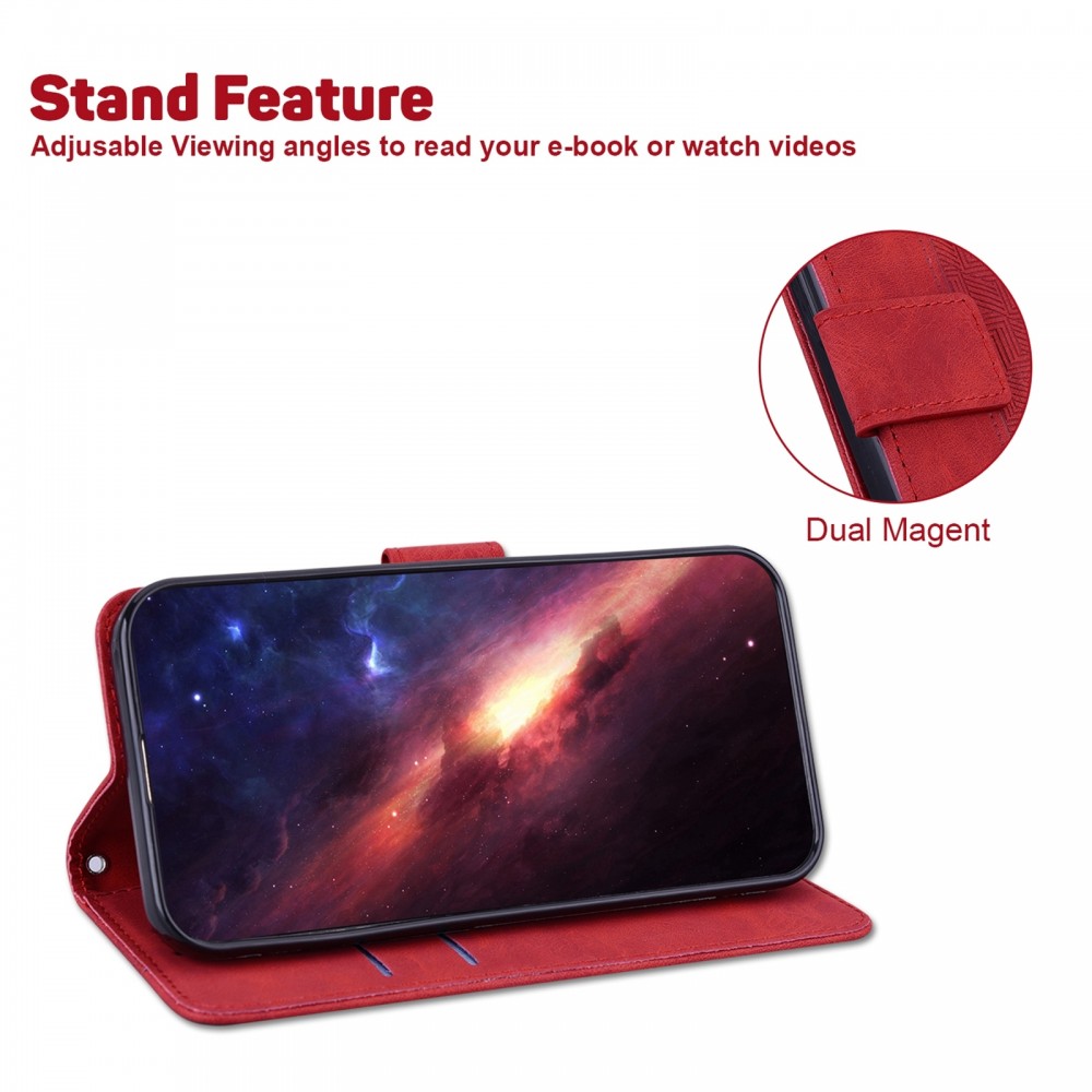 עבור Oppo Reno7 Z 5G כיסוי ארנק / ספר עשוי מעור בצבע אדום עם חריצים לכרטיסי אשראי
