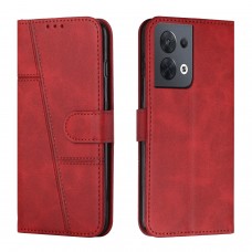 עבור Oppo Reno8 5G כיסוי ארנק / ספר עשוי מעור בצבע אדום עם חריצים לכרטיסי אשראי