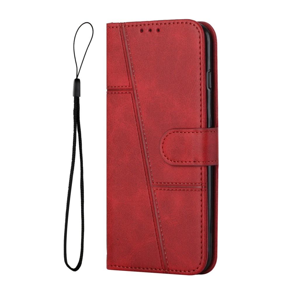 עבור Oppo Reno8 5G כיסוי ארנק / ספר עשוי מעור בצבע אדום עם חריצים לכרטיסי אשראי