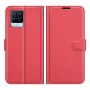עבור Realme 8 כיסוי ארנק / ספר עשוי מעור בצבע אדום עם חריצים לכרטיסי אשראי