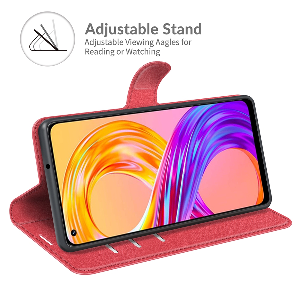 עבור Realme 8 כיסוי ארנק / ספר עשוי מעור בצבע אדום עם חריצים לכרטיסי אשראי
