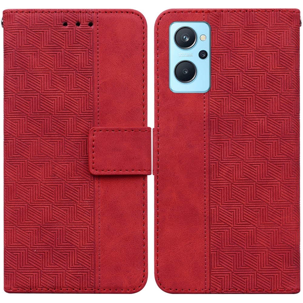 עבור Realme 9i כיסוי ארנק / ספר עשוי מעור בצבע אדום עם חריצים לכרטיסי אשראי