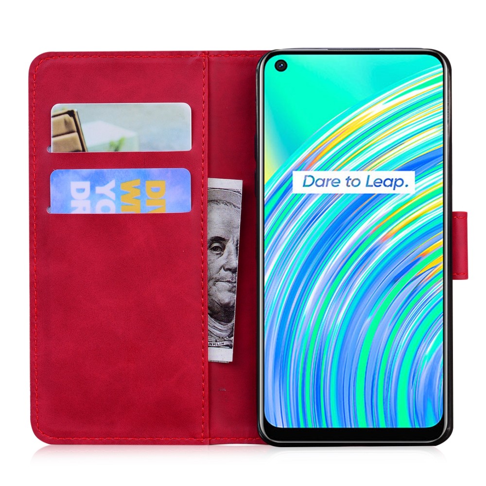 עבור Realme C17 כיסוי ארנק / ספר עשוי מעור בצבע אדום עם חריצים לכרטיסי אשראי