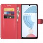 עבור Realme C21Y כיסוי ארנק / ספר עשוי מעור בצבע אדום עם חריצים לכרטיסי אשראי