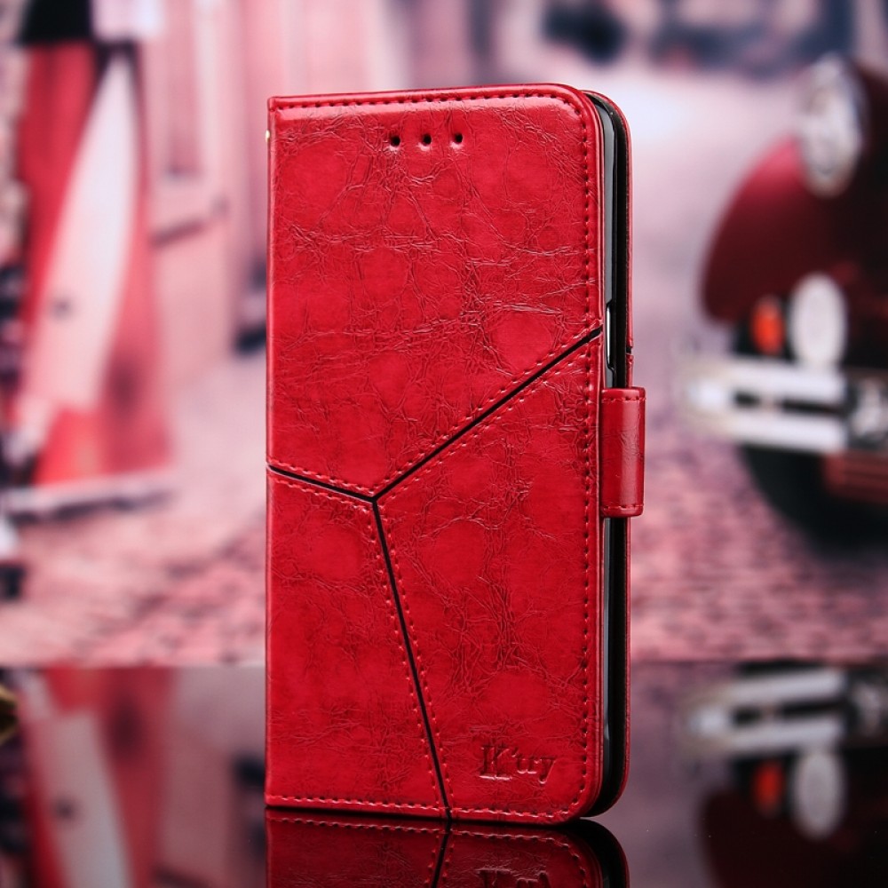 עבור Realme Narzo 20A כיסוי ארנק / ספר עשוי מעור בצבע אדום עם חריצים לכרטיסי אשראי