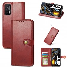 עבור Realme Q3 Pro 5G כיסוי ארנק / ספר עשוי מעור בצבע אדום עם חריצים לכרטיסי אשראי