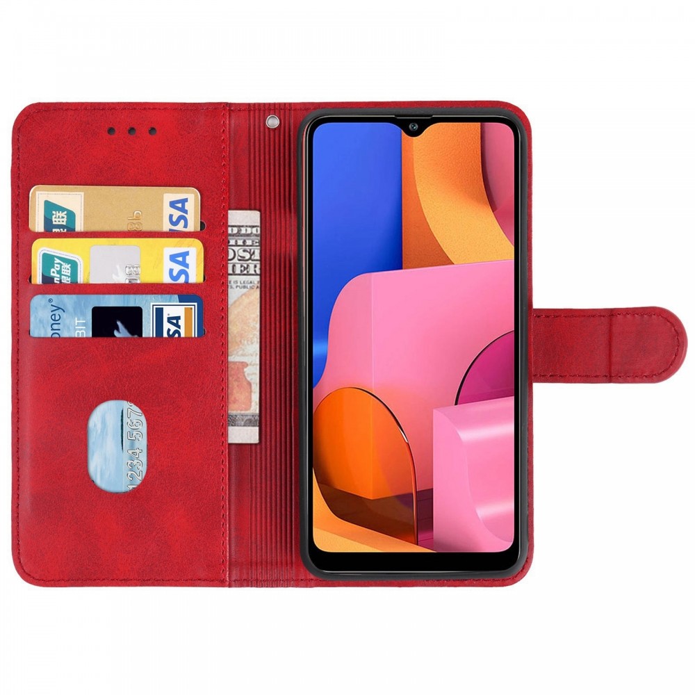 עבור Samsung Galaxy A20s כיסוי ארנק / ספר עשוי מעור בצבע אדום עם חריצים לכרטיסי אשראי