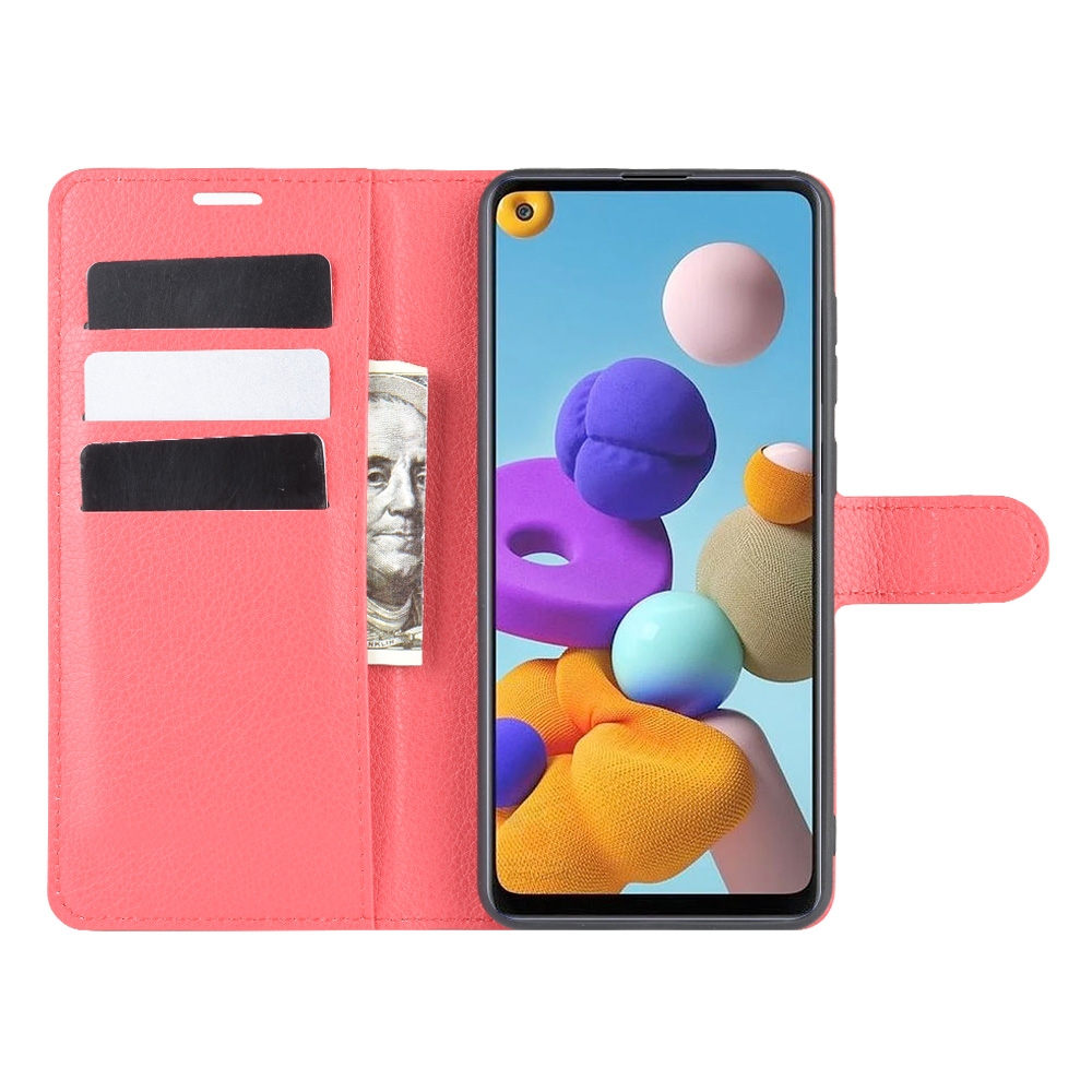 עבור Samsung Galaxy A21s כיסוי ארנק / ספר עשוי מעור בצבע אדום עם חריצים לכרטיסי אשראי