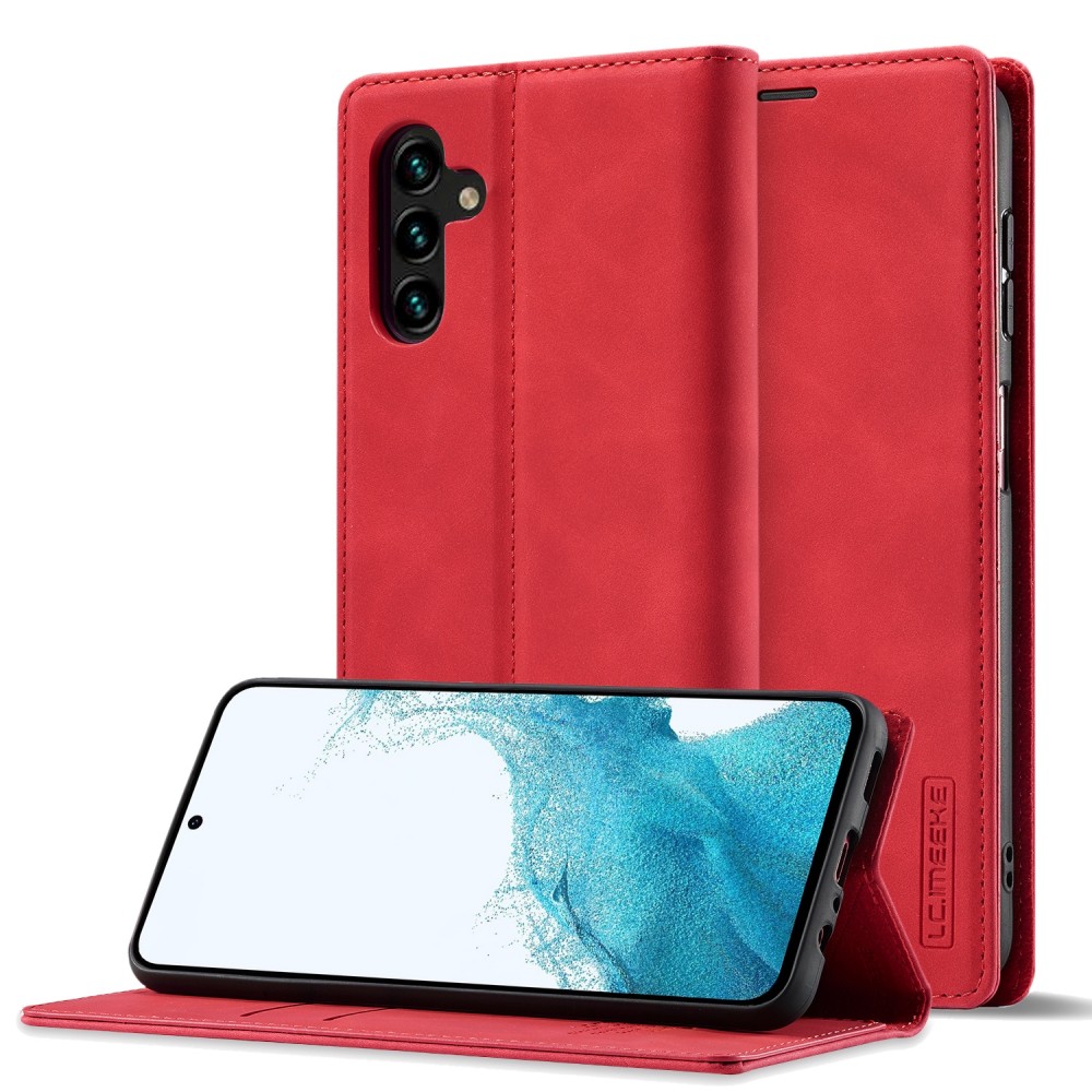 עבור Samsung Galaxy A24 4G כיסוי ארנק / ספר עשוי מעור בצבע אדום עם חריצים לכרטיסי אשראי