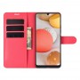 עבור Samsung Galaxy A42 5G כיסוי ארנק / ספר עשוי מעור בצבע אדום עם חריצים לכרטיסי אשראי
