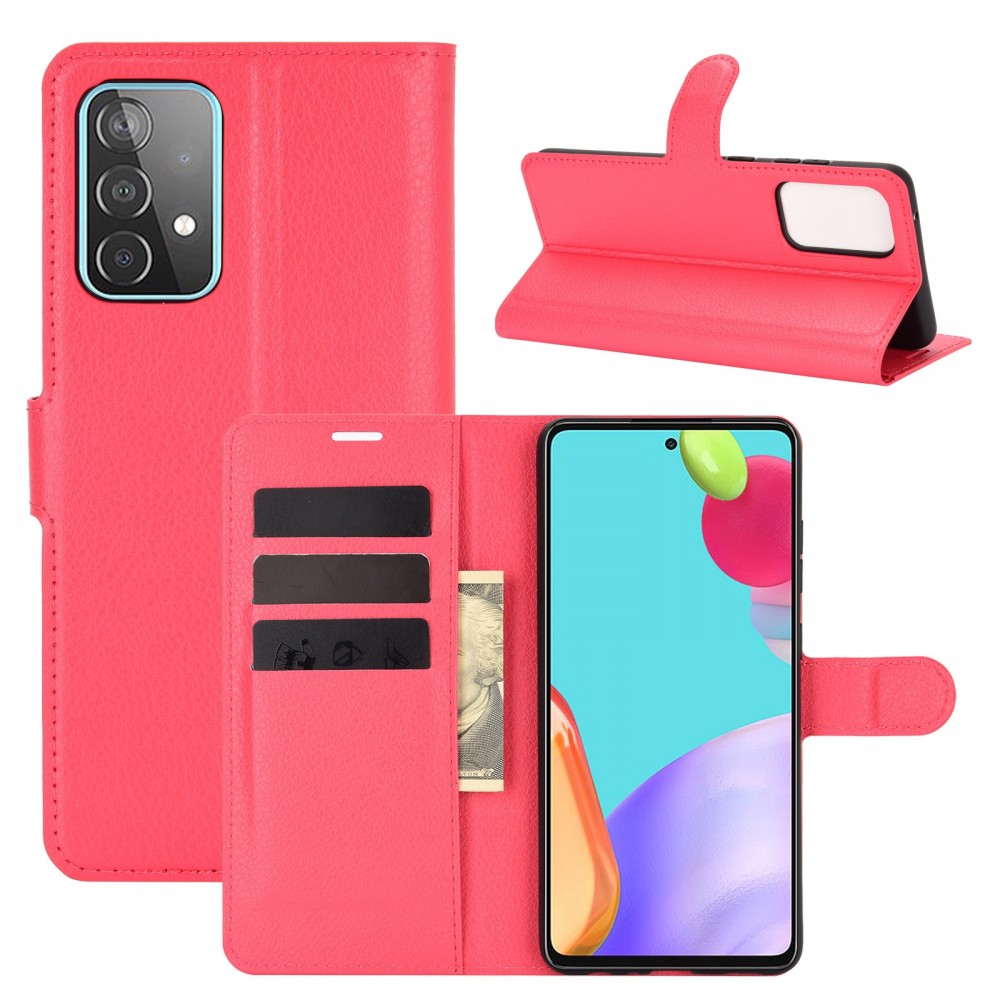 עבור Samsung Galaxy A52 כיסוי ארנק / ספר עשוי מעור בצבע אדום עם חריצים לכרטיסי אשראי