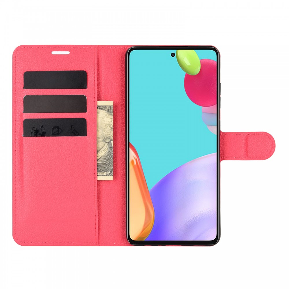 עבור Samsung Galaxy A52 5G כיסוי ארנק / ספר עשוי מעור בצבע אדום עם חריצים לכרטיסי אשראי