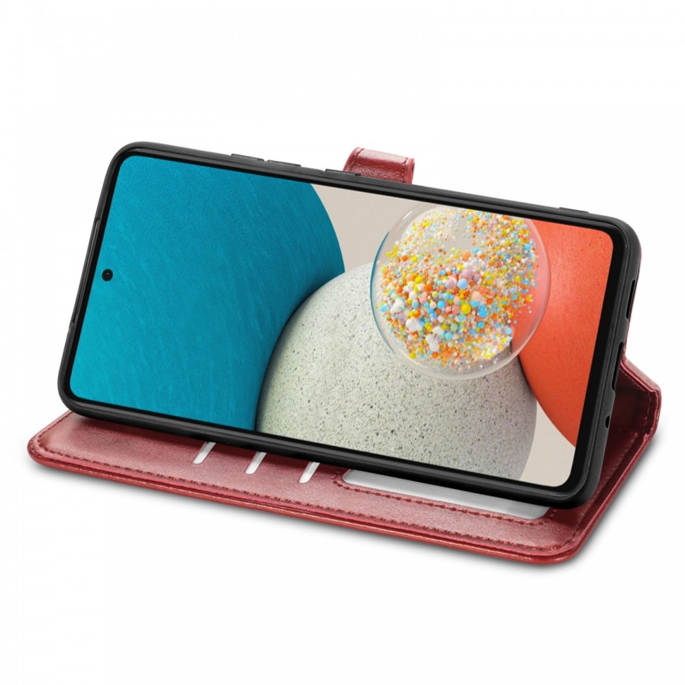 עבור Samsung Galaxy A73 5G כיסוי ארנק / ספר עשוי מעור בצבע אדום עם חריצים לכרטיסי אשראי