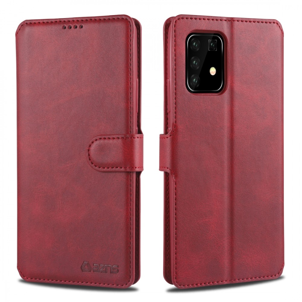 עבור Samsung Galaxy A91 כיסוי ארנק / ספר עשוי מעור בצבע אדום עם חריצים לכרטיסי אשראי