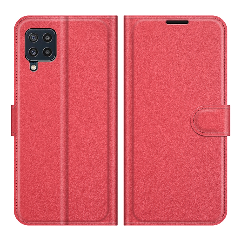 עבור Samsung Galaxy M32 כיסוי ארנק / ספר עשוי מעור בצבע אדום עם חריצים לכרטיסי אשראי