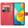 עבור Samsung Galaxy M32 כיסוי ארנק / ספר עשוי מעור בצבע אדום עם חריצים לכרטיסי אשראי