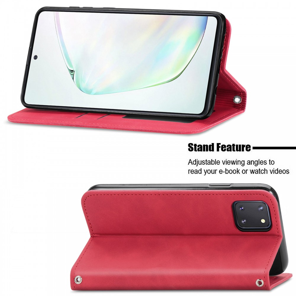 עבור Samsung Galaxy Note10 Lite כיסוי ארנק / ספר עשוי מעור בצבע אדום עם חריצים לכרטיסי אשראי