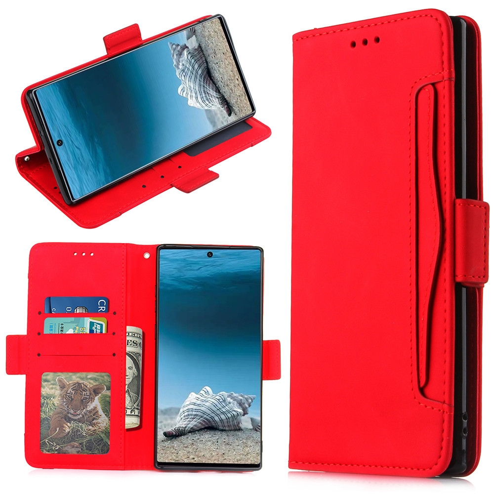 עבור Samsung Galaxy Note10+ כיסוי ארנק / ספר עשוי מעור בצבע אדום עם חריצים לכרטיסי אשראי