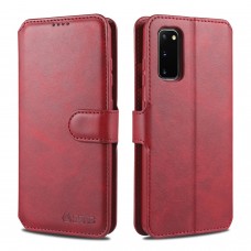 עבור Samsung Galaxy S20 FE 2022 כיסוי ארנק / ספר עשוי מעור בצבע אדום עם חריצים לכרטיסי אשראי