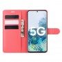 עבור Samsung Galaxy S20 FE 5G כיסוי ארנק / ספר עשוי מעור בצבע אדום עם חריצים לכרטיסי אשראי
