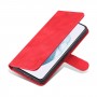 עבור Samsung Galaxy S21 FE 5G כיסוי ארנק / ספר עשוי מעור בצבע אדום עם חריצים לכרטיסי אשראי