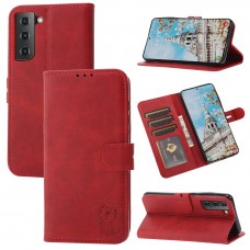 עבור Samsung Galaxy S23+ כיסוי ארנק / ספר עשוי מעור בצבע אדום עם חריצים לכרטיסי אשראי