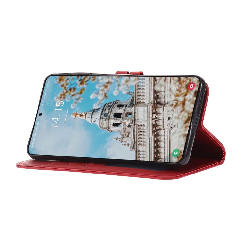 עבור Samsung Galaxy S23+ כיסוי ארנק / ספר עשוי מעור בצבע אדום עם חריצים לכרטיסי אשראי