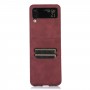 עבור Samsung Galaxy Z Flip4 כיסוי ארנק / ספר עשוי מעור בצבע אדום עם חריצים לכרטיסי אשראי