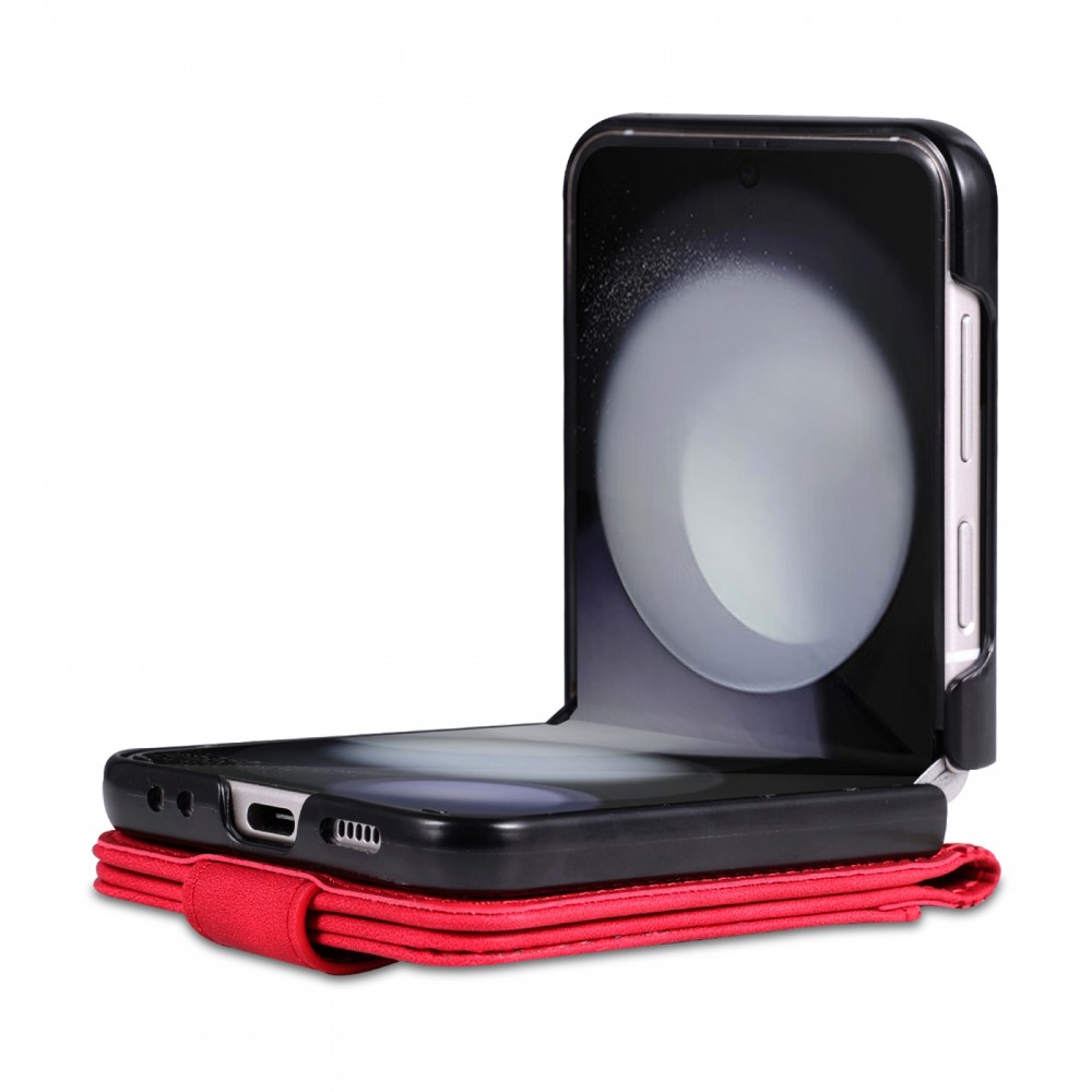 עבור Samsung Galaxy Z Flip5 כיסוי ארנק / ספר עשוי מעור בצבע אדום עם חריצים לכרטיסי אשראי