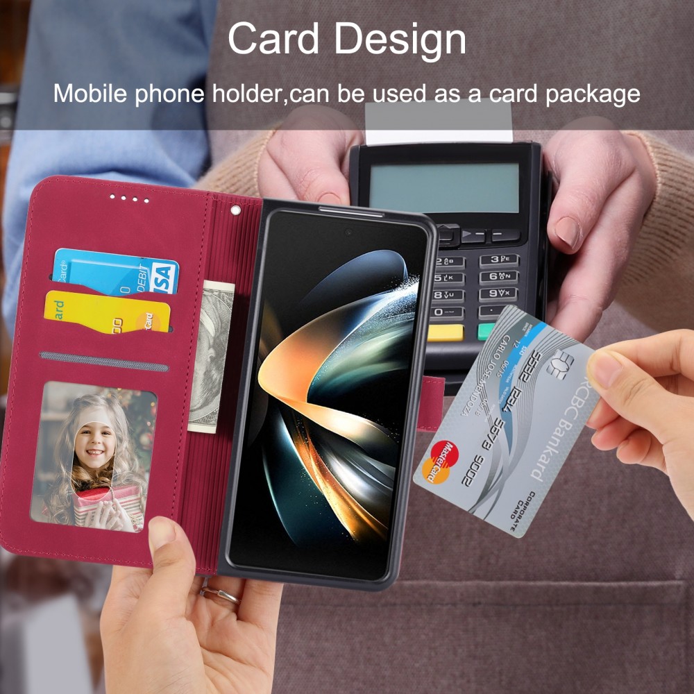עבור Samsung Galaxy Z Fold5 כיסוי ארנק / ספר עשוי מעור בצבע אדום עם חריצים לכרטיסי אשראי