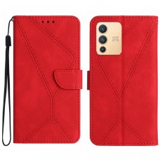 עבור Vivo V23 5G כיסוי ארנק / ספר עשוי מעור בצבע אדום עם חריצים לכרטיסי אשראי