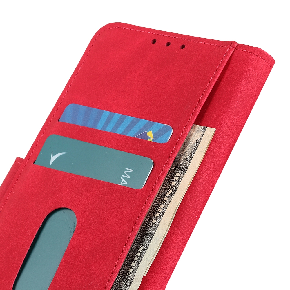 עבור Vivo V25 כיסוי ארנק / ספר עשוי מעור בצבע אדום עם חריצים לכרטיסי אשראי