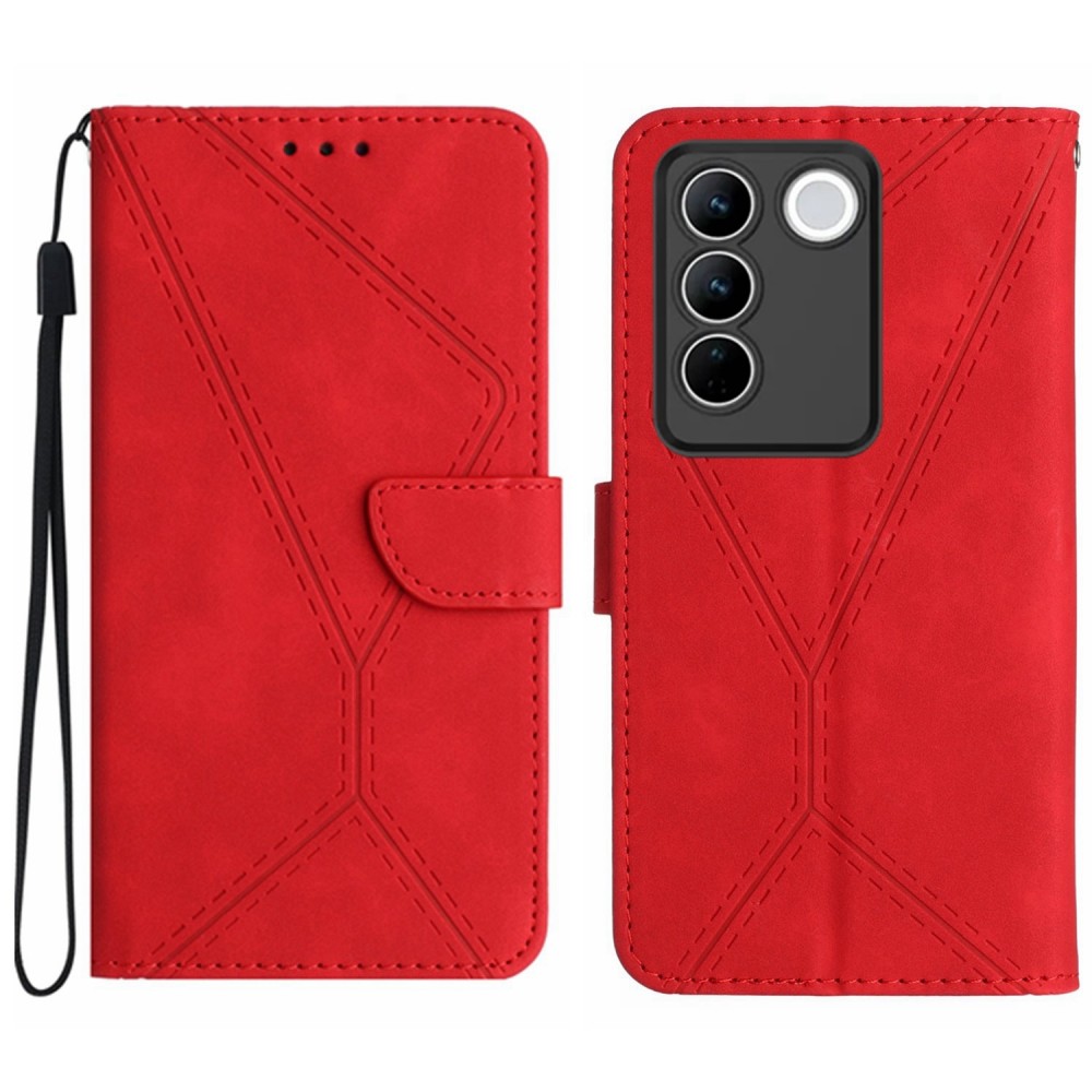 עבור Vivo V27 Pro כיסוי ארנק / ספר עשוי מעור בצבע אדום עם חריצים לכרטיסי אשראי