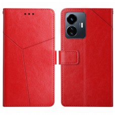עבור Vivo Y35 כיסוי ארנק / ספר עשוי מעור בצבע אדום עם חריצים לכרטיסי אשראי