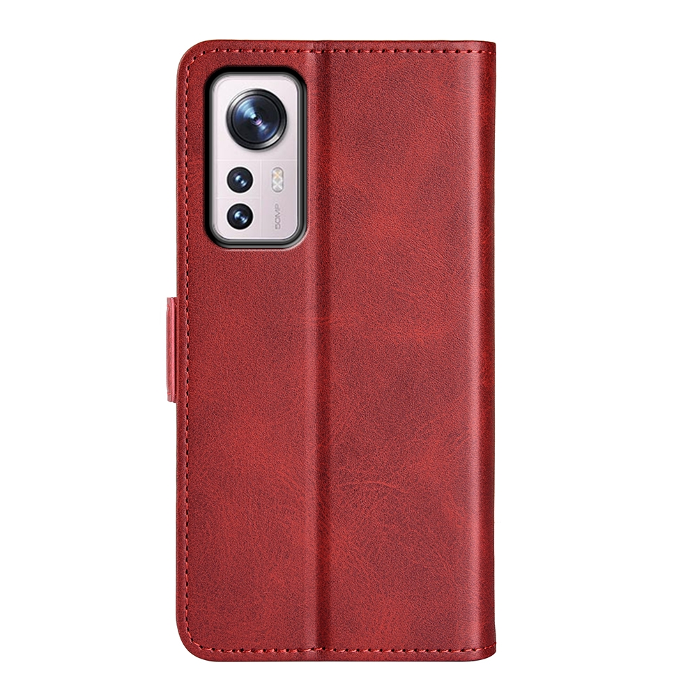 עבור Xiaomi 12 כיסוי ארנק / ספר עשוי מעור בצבע אדום עם חריצים לכרטיסי אשראי