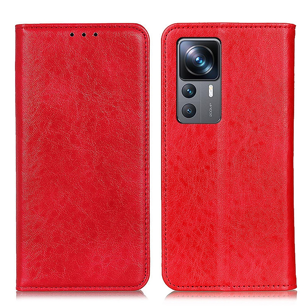 עבור Xiaomi 12T כיסוי ארנק / ספר עשוי מעור בצבע אדום עם חריצים לכרטיסי אשראי